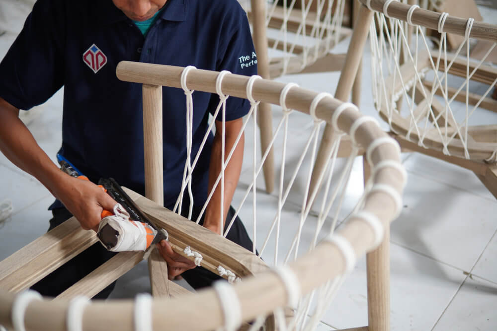 Weaving process at MPP Furniture - one of the best indonesian furniture manufacturers