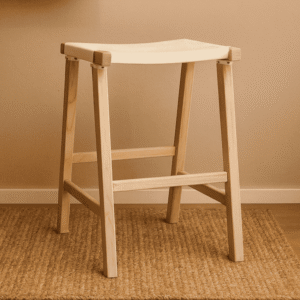 Contica Sungkai Wood Counter Stool With Leather at Seat Made by Indonesian Furniture manufacturer