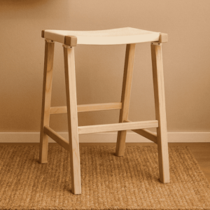 Contica Sungkai Wood Counter Stool With Leather at Seat Made by Indonesian Furniture manufacturer