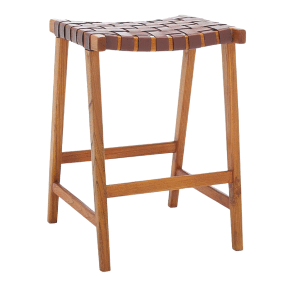 Contica Leather Natural Wood Counter Stool - Image 2