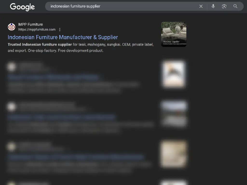 Searching for specific keyword such as "Indonesian furniture supplier" on Google and LinkedIn