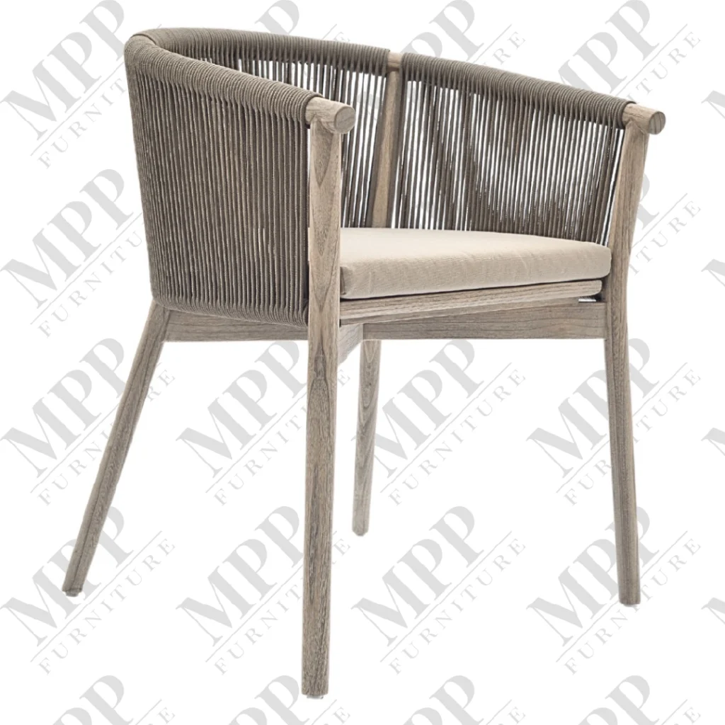 Teak and rope dining chair cushioned by one of the top indonesian furniture manufacturers