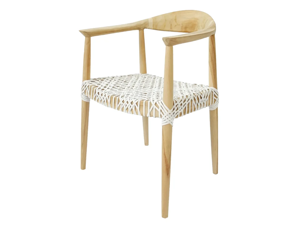 Teak Dining Chair with White Leather – Indoor Modern Style