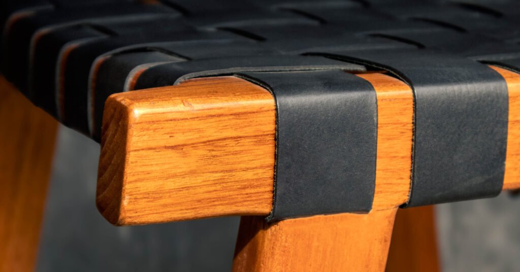 Leather woven bar stool by teak furniture indonesia factory