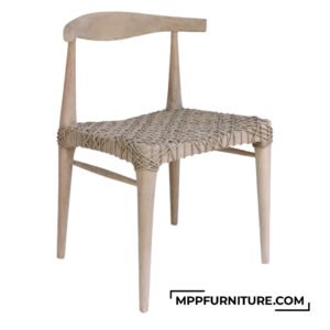 Kay OR rope outdoor dining chair made from reclaimed teak wood with beige rope woven seat in creative webbing pattern, ideal for garden or patio use