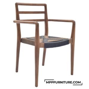 Lamin Outdoor Teak Dining Chair made by MPP Furniture from teak wood with outdoor rope weaving on seat and backrest, featuring modern diamond and see-thru webbing patterns