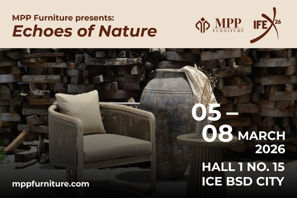 MPP flyer Furniture at IFEX 2026 Jakarta, showcasing new Indonesian teak and rattan furniture collections for global buyers