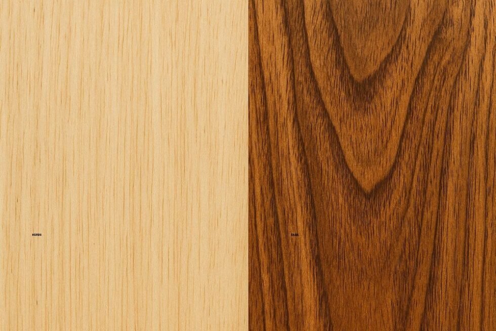 Close-up texture of mindi and teak wood grain patterns
