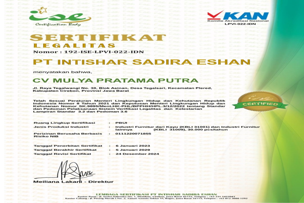 SVLK certified Indonesian wood sourcing for teak and mindi