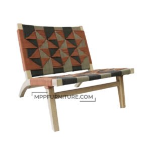 Drawin BC161G teak outdoor occasional chair made from solid Indonesian teak wood with natural finish, featuring a handwoven rope seat and backrest in a triangle mix pattern, ideal for garden and patio use