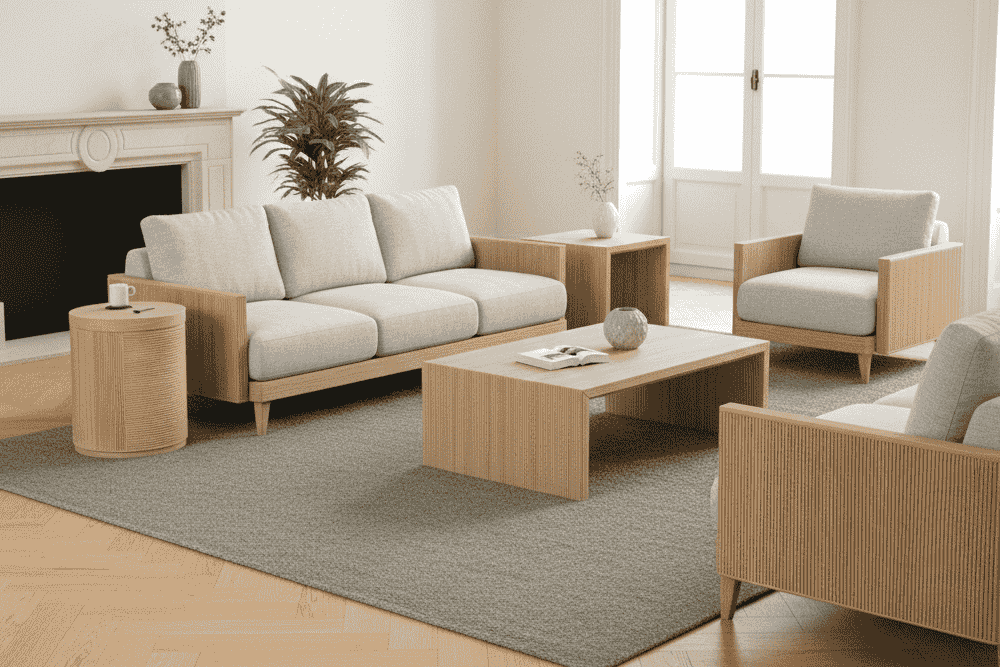 Mindi Wood Furniture for Living Room (Sofa, Coffee table, and side table)