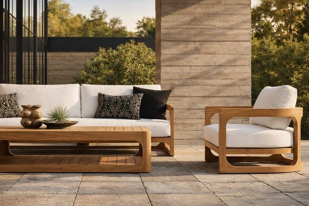 Indonesian teak patio furniture set from armchair, sofa, to coffee table, made by Outdoor Furniture Manufacturer