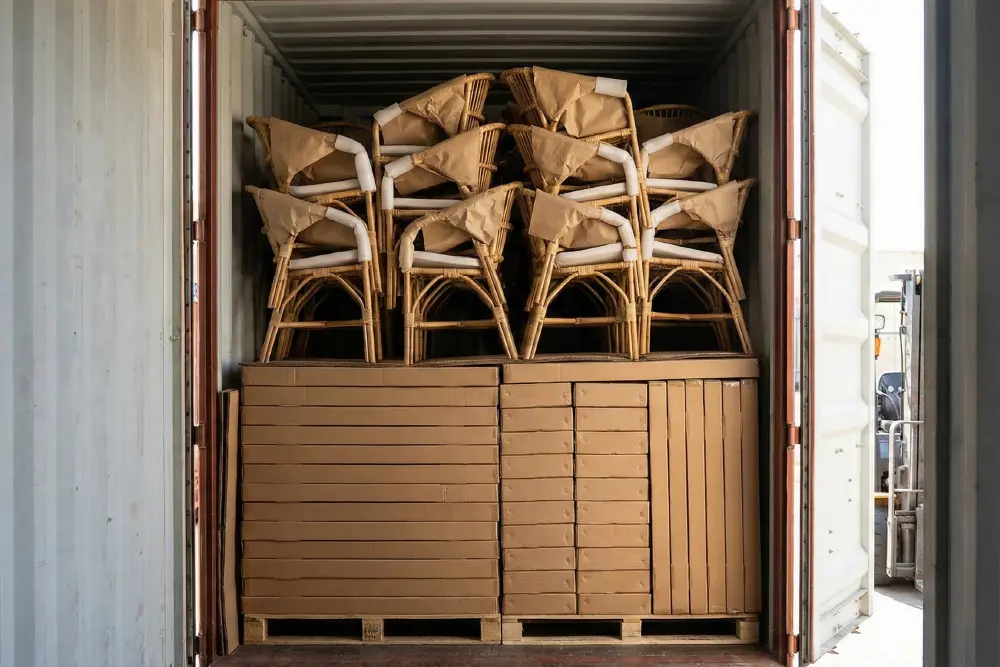 a container full of indonesian furniture ready to ship