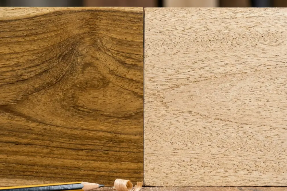 Side by side comparation between teak wood and sungkai wood