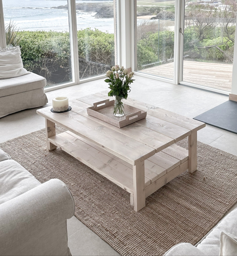 whitewash table in living room minimalist setting