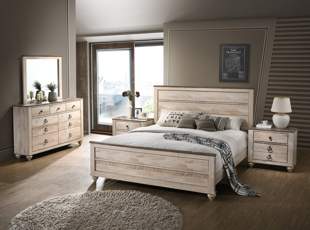 Bedroom setting with whitewash furnitures setting