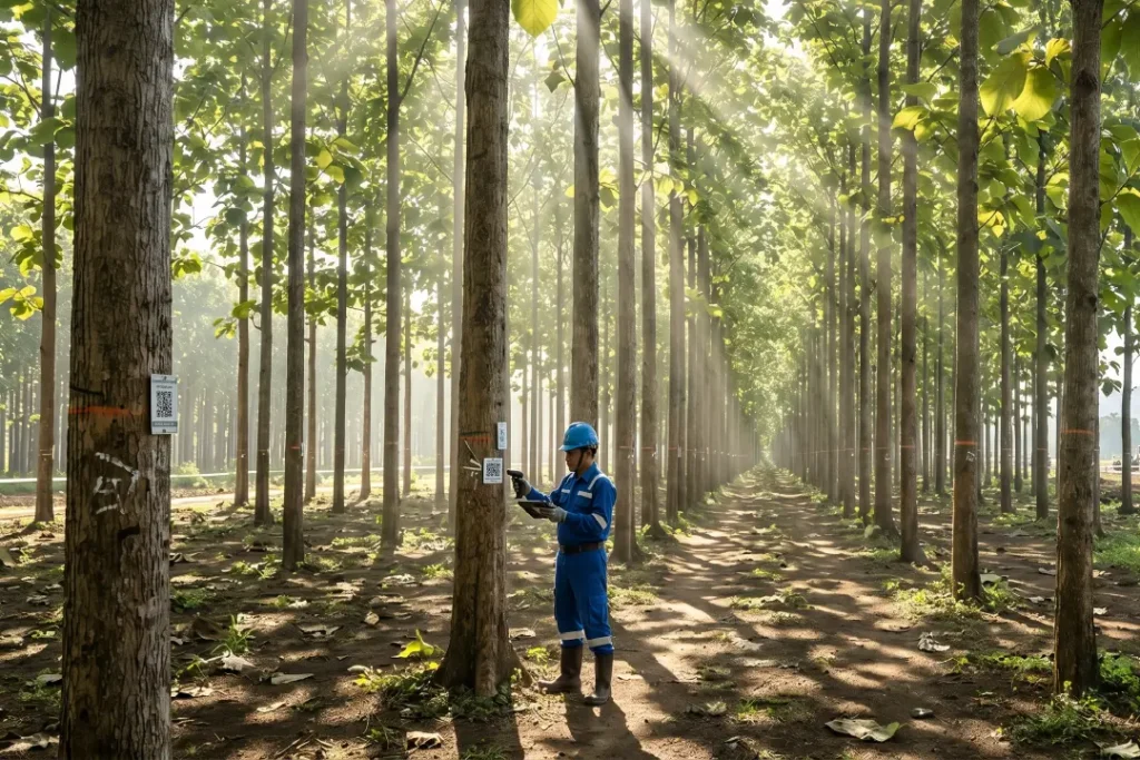 The regulated, managed growth of Indonesian teak emphasizing traceability and supply stability.