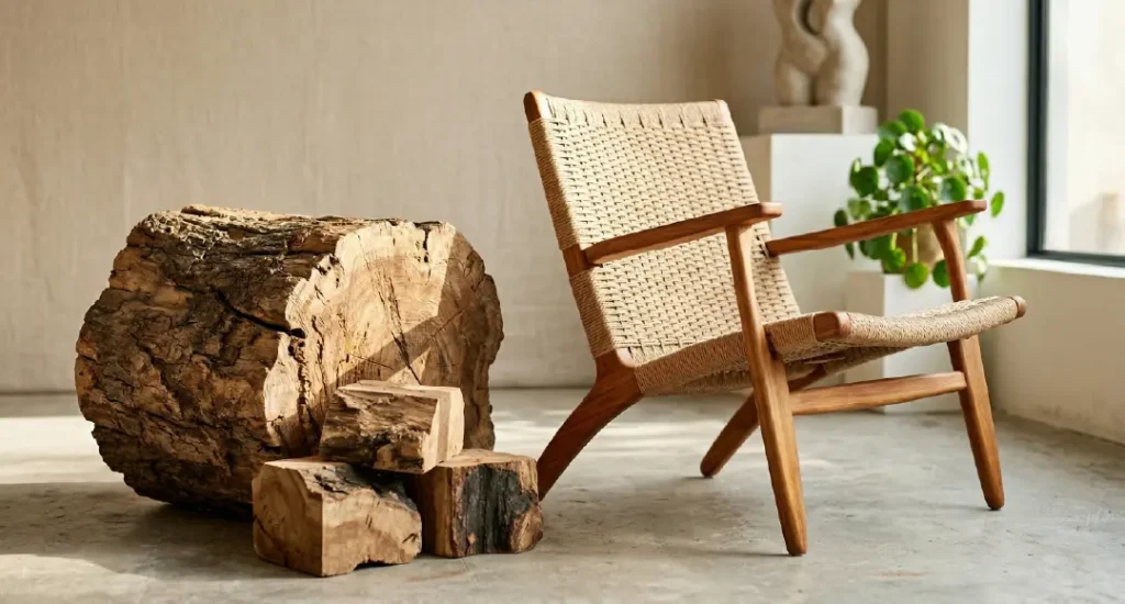 Raw material and the indonesian furniture chair side by side