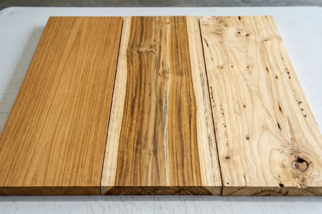 Comparation of teak wood grade. One is full of heartwood and other is still having a sapwood