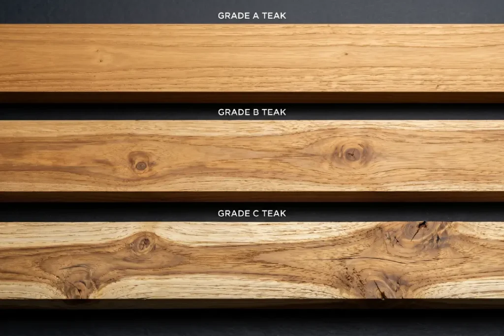 Different type of teak wood. Grade A vs Grade B vs Grade C
