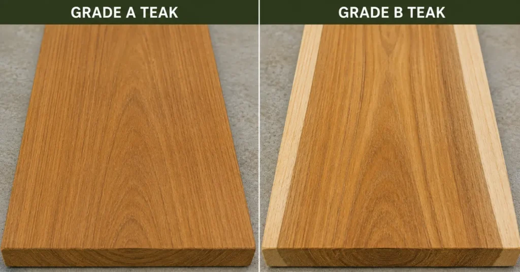 Wood Board Samples: The Difference Between Grade A and Grade B Teak