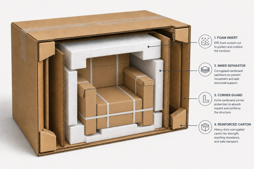Export packaging structure for outdoor furniture