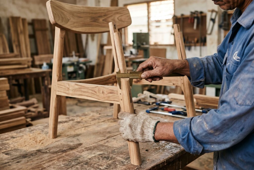 Furniture quality control inspection inside a professional furniture factory