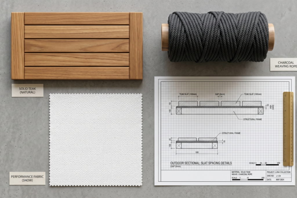 Furniture material used in outdoor furniture: rope, cushion fabric