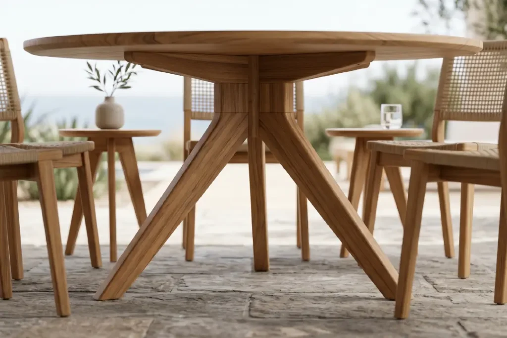 Close up look on outdoor dining table looks