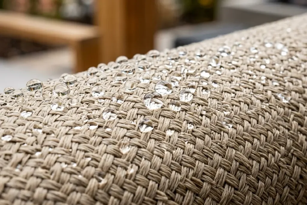 hydrophobic nature of premium materials by showing water interacting with the rope surface without being absorbed
