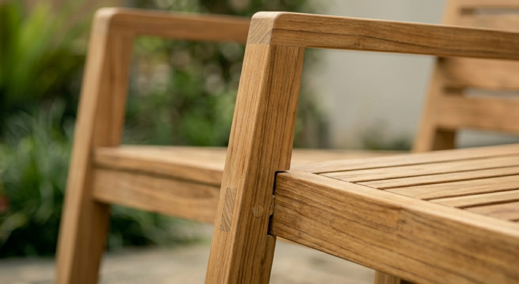 Maintain outdoor furniture by ensuring clean teak wood joints.