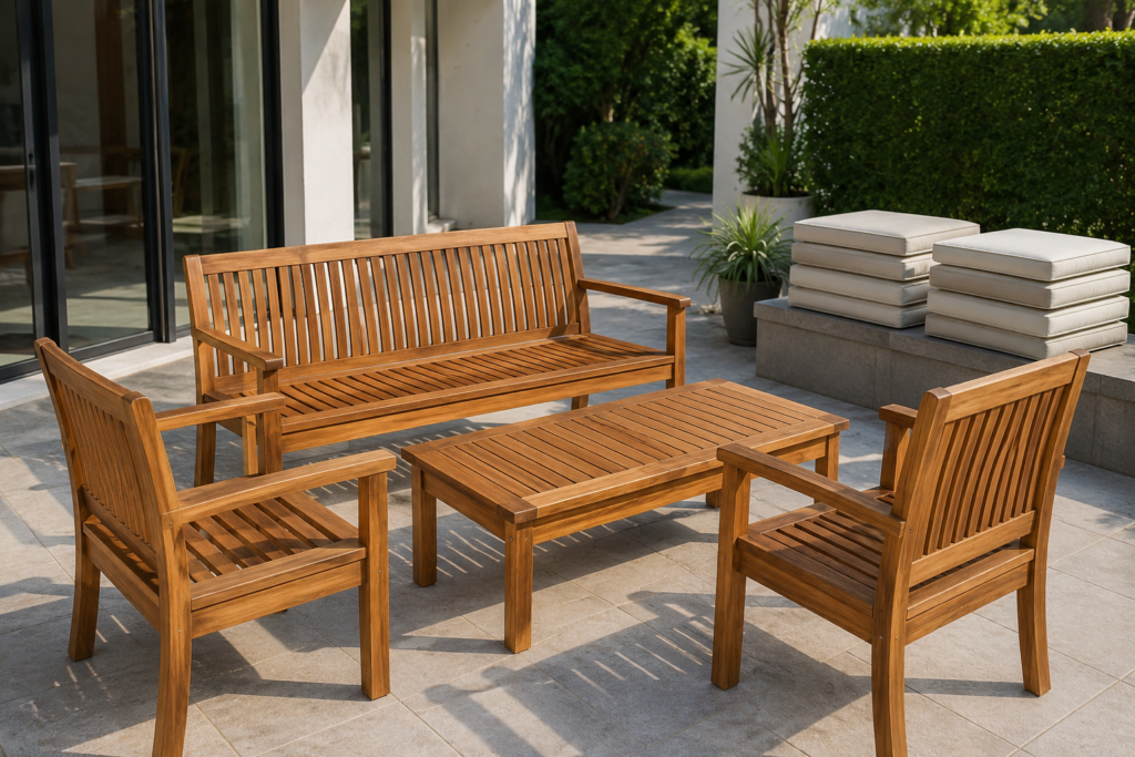 drying teak outdoor furniture after cleaning in a well ventilated area