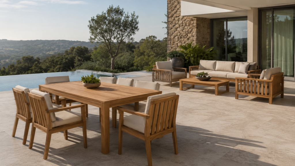 outdoor-teak-furniture-natural-finish Outdoor teak furniture with natural finish for export collection