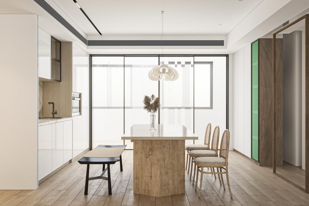 Premium sungkai wood furniture collection in a modern showroom with minimalist design