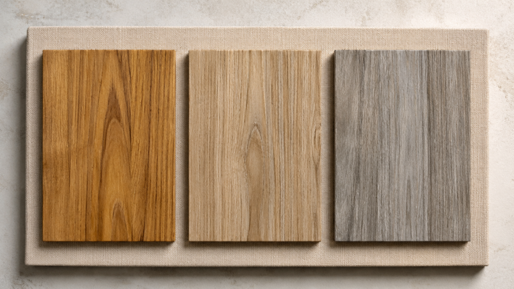 Teak furniture finish tone comparison for outdoor collections