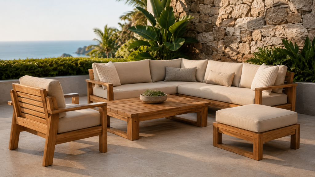 Warm natural teak finish for premium outdoor furniture