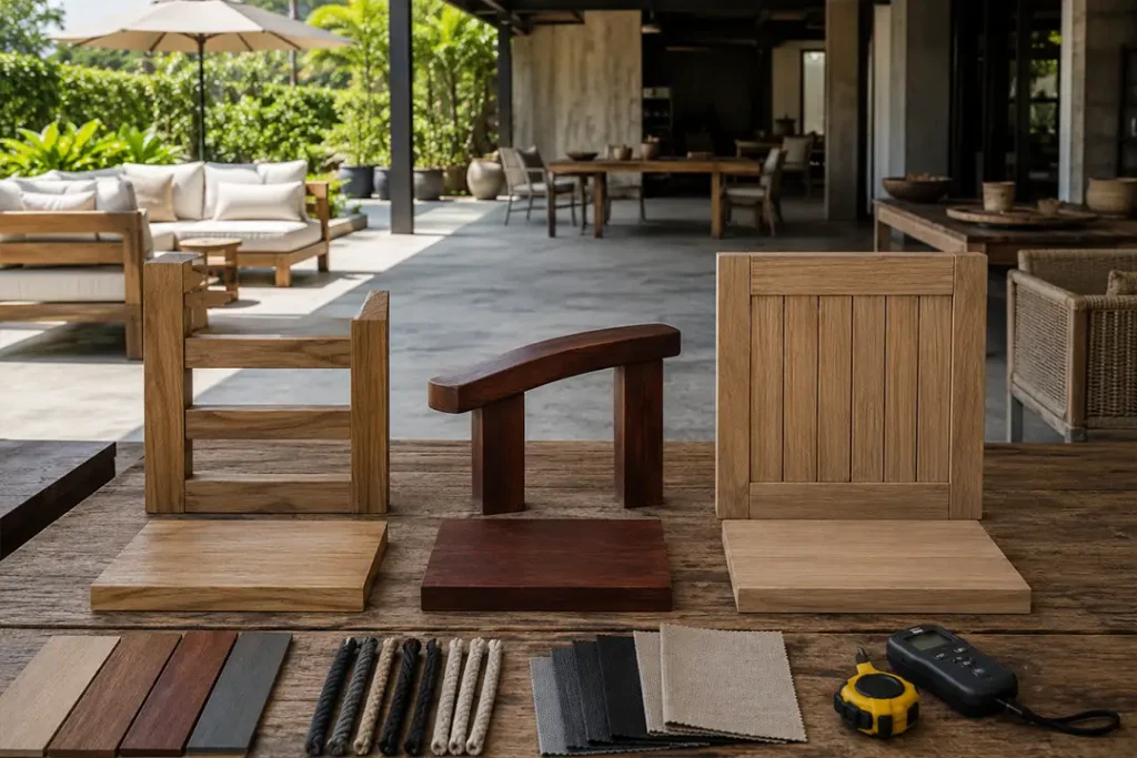 buyer comparing material for Indonesian patio outdoor furniture