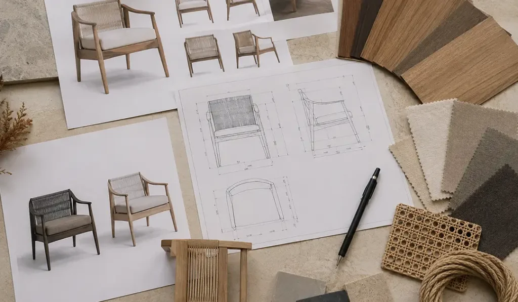 draft design for custom furniture from Indonesia—outdoor dining chair