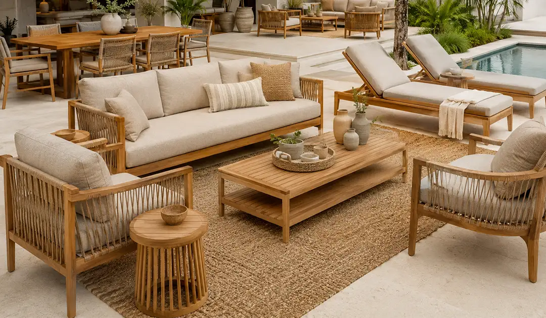 Elegant and minimalist outdoor patio furniture set for poolside