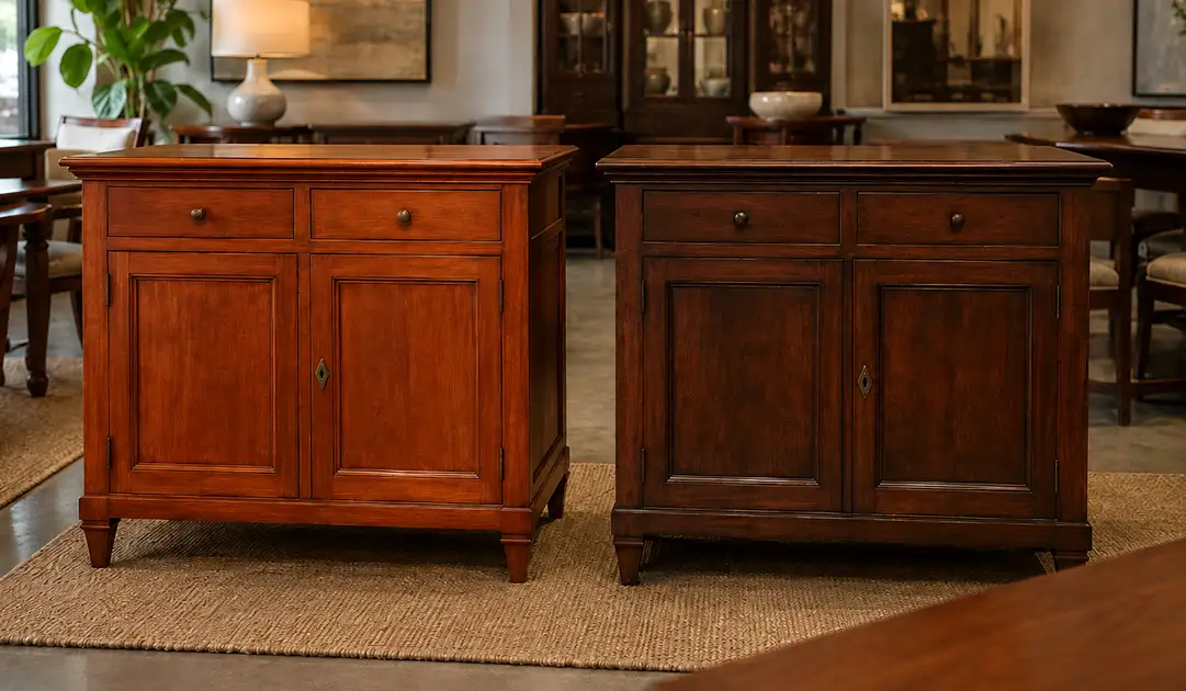 Elegant mahogany wood furniture in cozy mpp furniture showroom