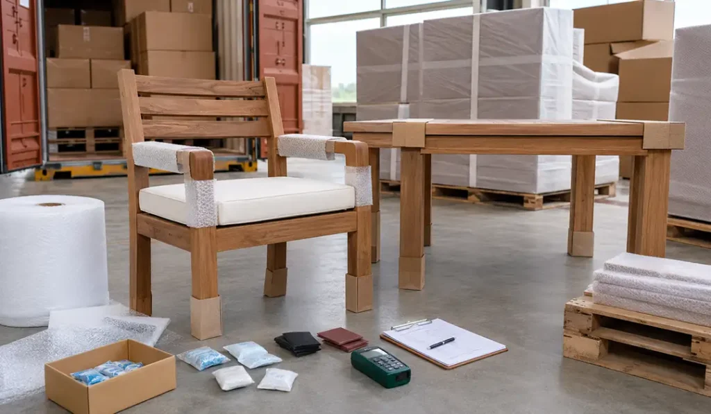 Furniture packing and staging area for Outdoor Furniture Finishing