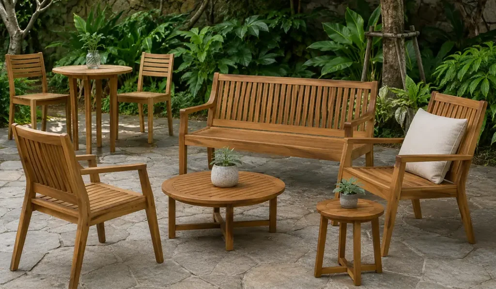 Relaxing garden patio indonesian outdoor furniture with wooden furniture
