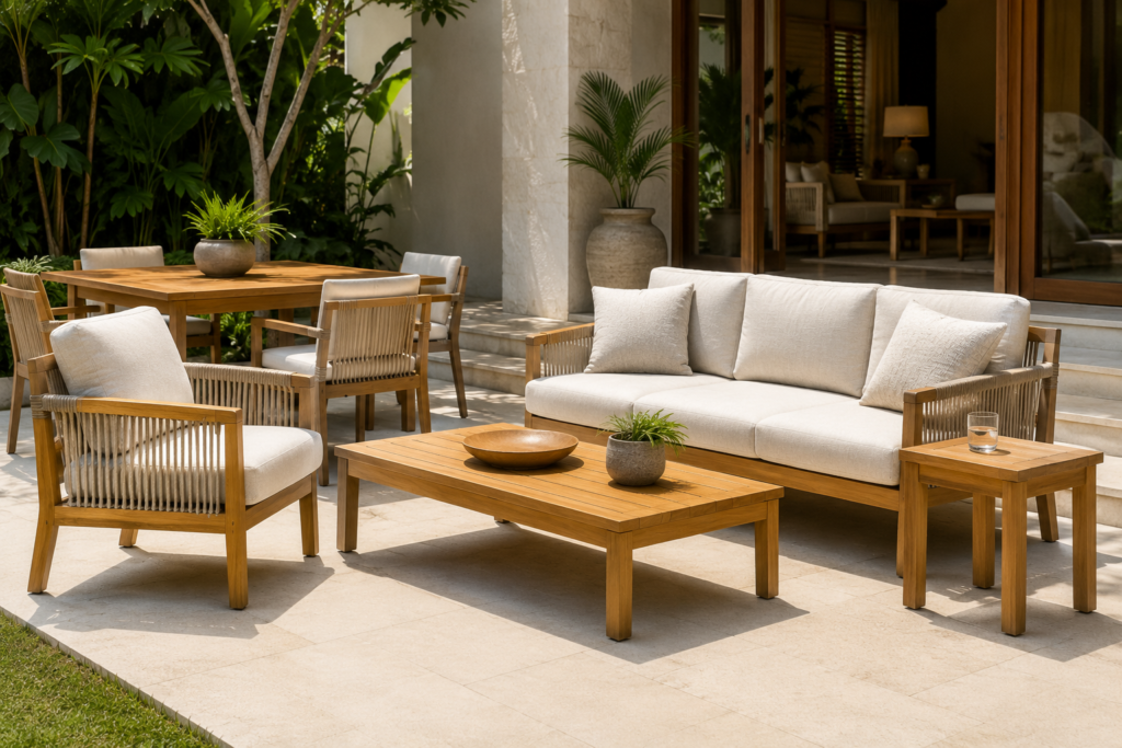 Tropical patio outdoor furniture with modern furnishings