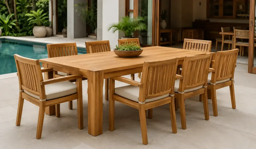 Tropical patio indonesian outdoor furniture dining chair set by the pool
