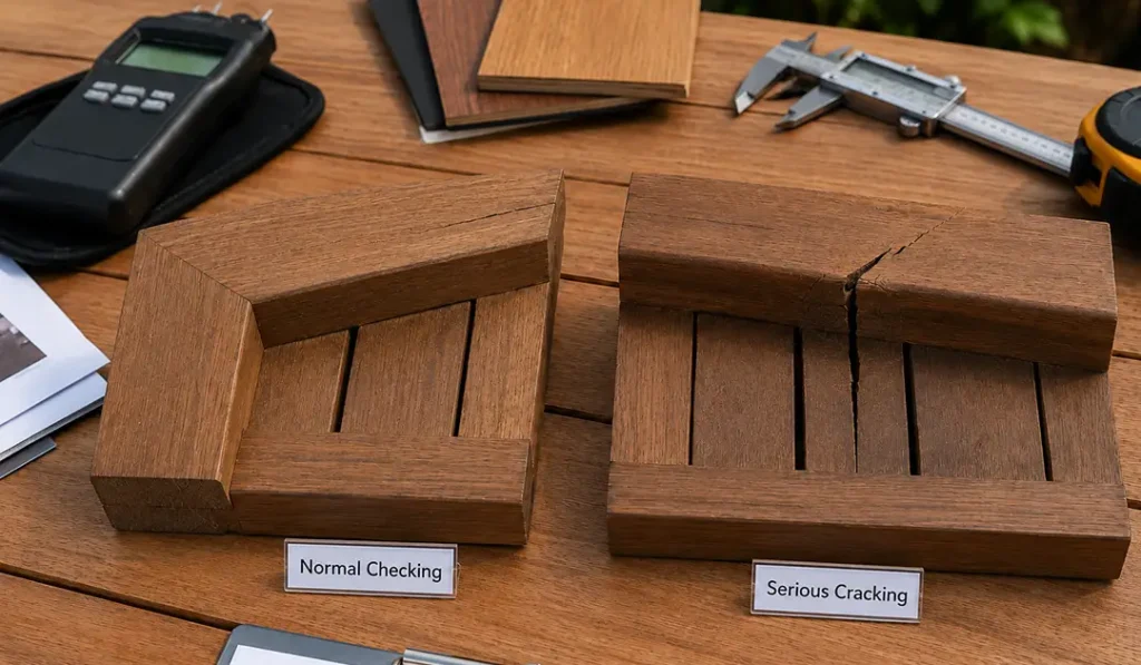 Wood Furniture Cracking sample inspection and comparison setup in MPP Furniture Manufacturer