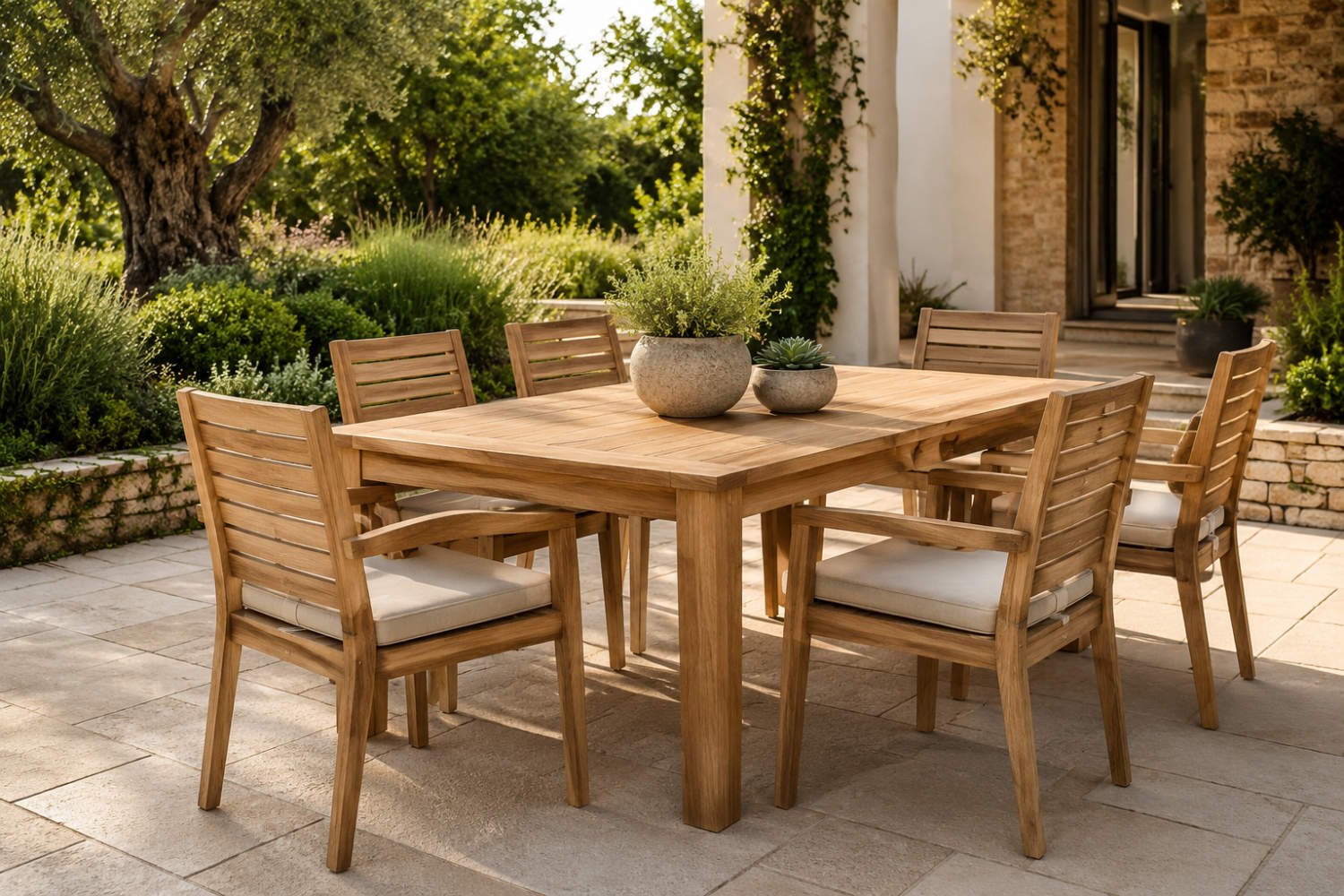 Premium teak garden furniture set in an elegant outdoor setting