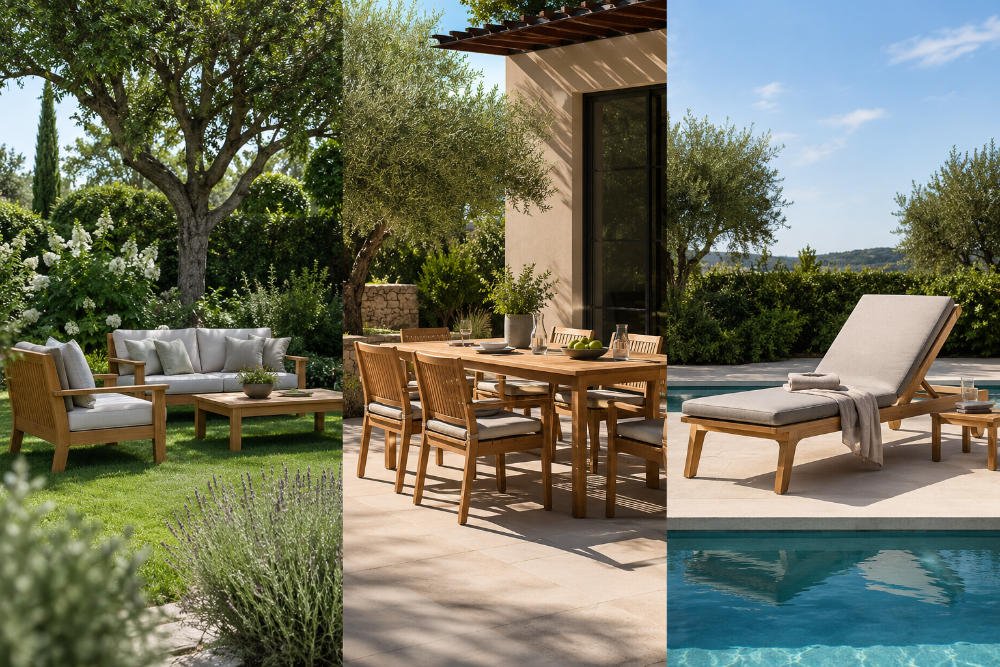 Garden patio and poolside outdoor furniture environment comparison