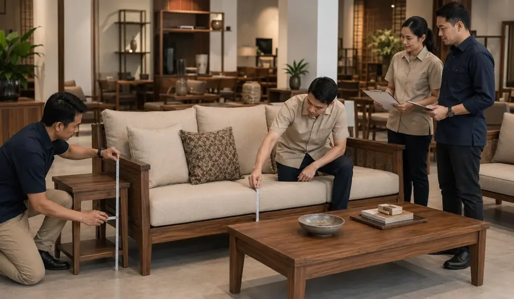 Coffee table and side table proportion check with sofa seating height