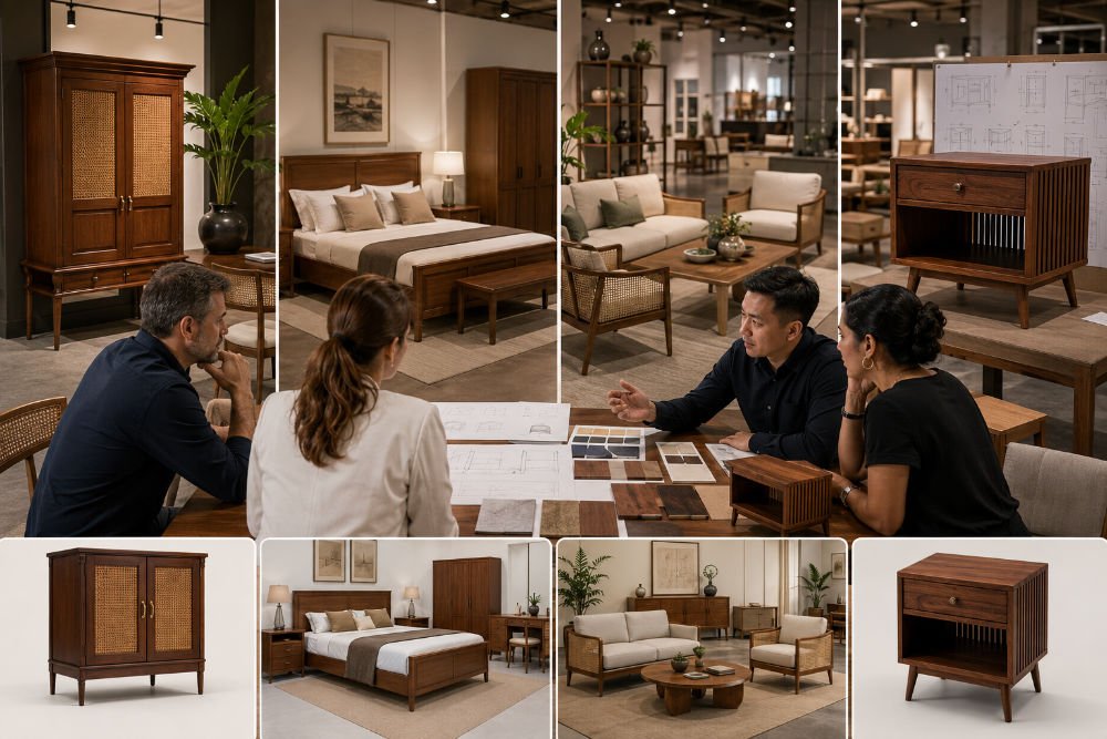 International furniture buyers comparing premium, hospitality, budget, and custom mahogany programs