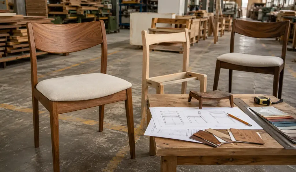 Custom furniture from Indonesia undergoing sample development before bulk production